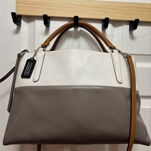 Coach A1469-32502 Large Borough Retro Colorblock Grey/Cream/Tan Leather in EUC